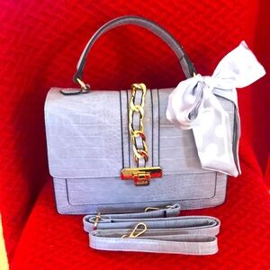 ALDO Synthetic embossed Gray Handbag with Shoulder Strap.